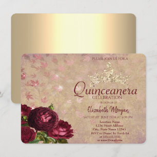 Convites Coroa Chic Rosas Vermelhas Quinceañera   