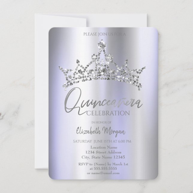 Convites Coroa Chic Violeta Metálico Quinceañera (Frente)