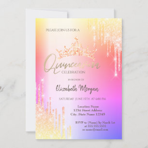 Convites Coroa Colorida de Glitter Drops Quinceañera