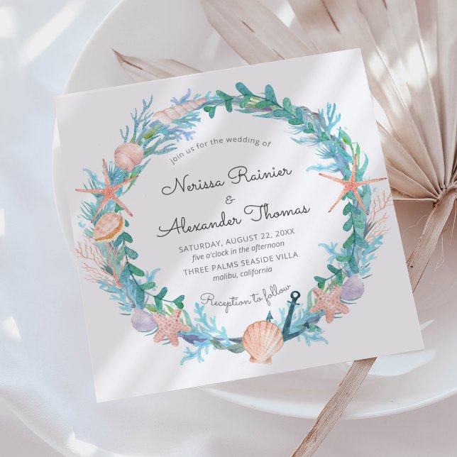 Convites Coroa Costeira | Casamento de Praia em Aquarela (Criador carregado)