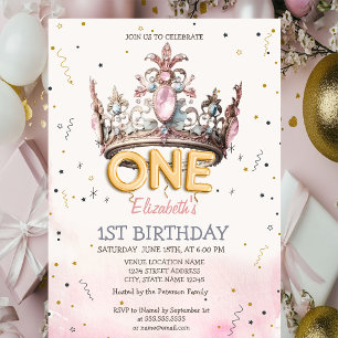 Convites Coroa da Princesa Conto de Fadas 1º Aniversário