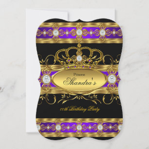 Convites Coroa da Rainha Diamante Dourado Roxo Princesa Rea