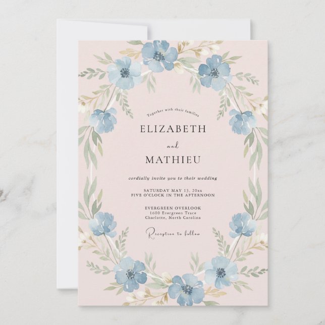 Convites Coroa de Anêmona Azul Centáurea Casamento (Frente)