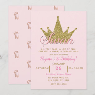 Convites Coroa de Aniversário Brilho Rosa e Dourado Princes