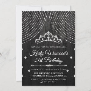 Convites Coroa de Aniversário de Diamante Preto Prata