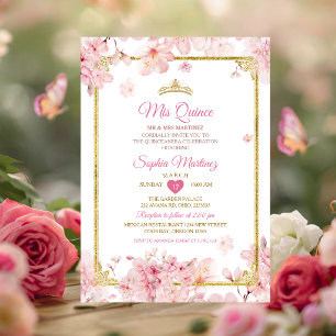 Convites Coroa de Aniversário de Quinceanera Flor de Cereje