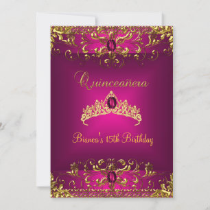 Convites Coroa de Aniversário Rosa Quinceanera Dourada Joia