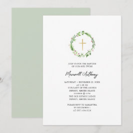 Convites Coroa de Aquarela e Cruz Dourada Batismo