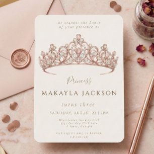 Convites Coroa de Aquarela em Rosa Dourado para Aniversário