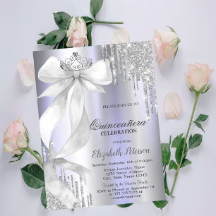 Convites Coroa de Arco Branco Brilho Gotas Violeta Quinceañ