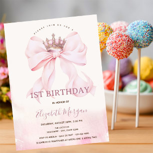 Convites Coroa de Arco Rosa em Aquarela para 1º Aniversário