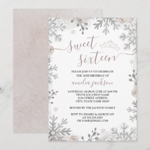 Convites Coroa de Blush Sweet Sixteen Winter Wonderland