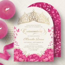 Coroa de Borboletas Rosa Quente Elegante Quinceane