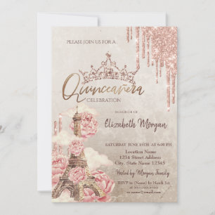 Convites  Coroa de Brilho Floral Torre Eiffel Quinceañera  