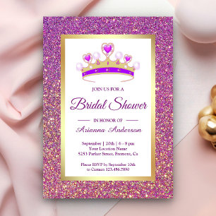 Convites Coroa de Brilho Roxa Princesa Chá de Noiva