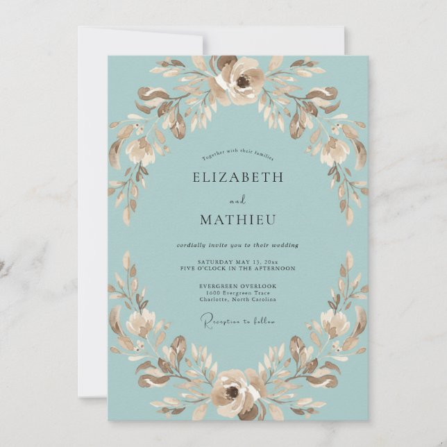 Convites Coroa de Casamento Água Taupe (Frente)