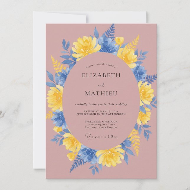 Convites Coroa de Casamento Amarelo Centáurea Malva (Frente)