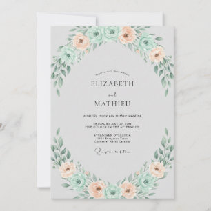 Convites Coroa de Casamento Apricot Seafoam
