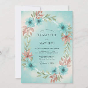 Convites Coroa de Casamento Aqua Dusty Coral