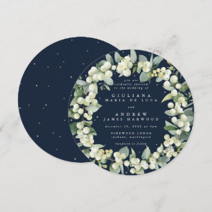 Convites Coroa de casamento azul-marinho redonda com snowbe