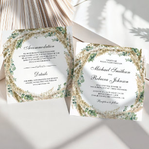 Convites Coroa de casamento Boho Pampas Eucalipto Tudo em U
