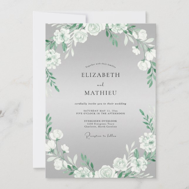 Convites Coroa de Casamento Cinza Branco (Frente)