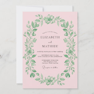 Convites Coroa de Casamento com Folhagem Rosa