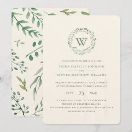Convites Coroa de casamento com greenery em aquarela elegan