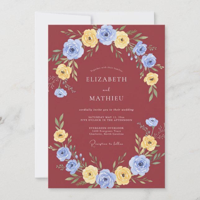 Convites Coroa de Casamento Cornflower Ferrugem (Frente)