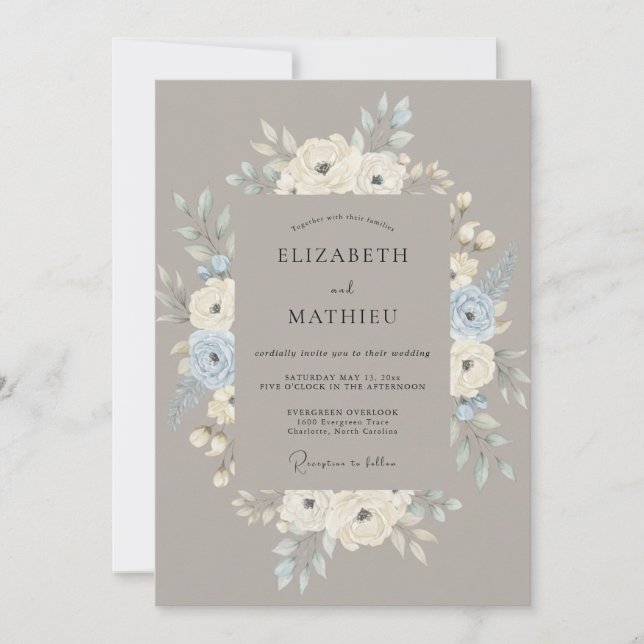 Convites Coroa de Casamento Cornflower Taupe (Frente)