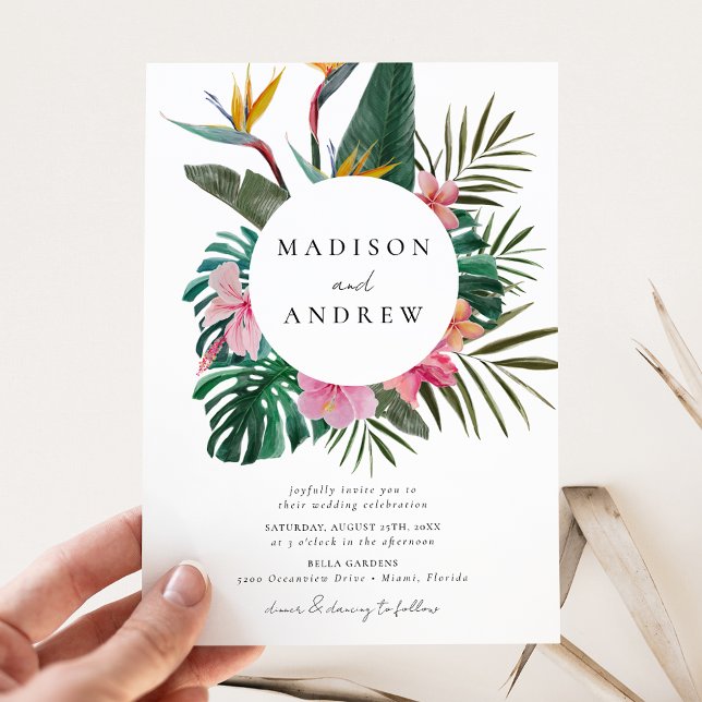 Convites Coroa de Casamento de Ave do Paraíso em Aquarela (Criador carregado)