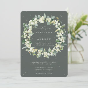 Convites Coroa de casamento de Gray Green Snowberry + Eucal