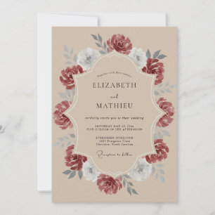 Convites Coroa de Casamento de Marfim Carmesim