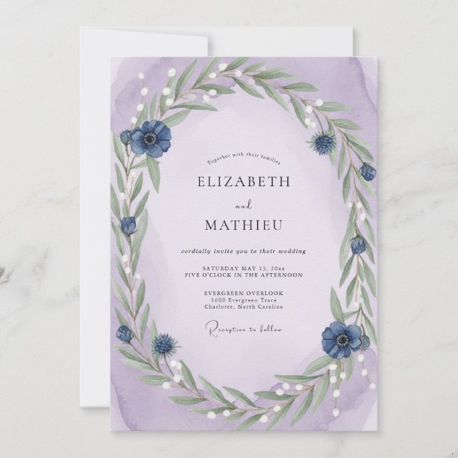 Convites Coroa de Casamento de Sálvia Violeta (Frente)