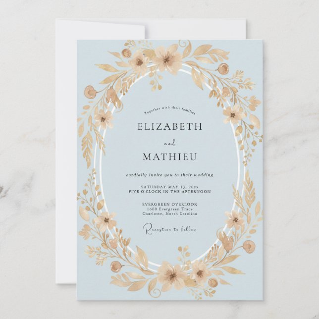 Convites Coroa de Casamento em Dourado Champanhe (Frente)