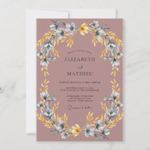 Convites Coroa de Casamento em Dourado Rosa Empoeirado