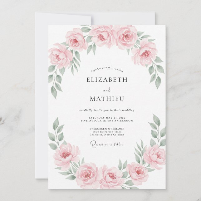 Convites Coroa de casamento em rosa suave empoeirado (Frente)