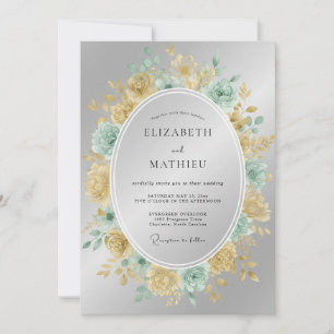 Convites Coroa de Casamento em Teal e Champanhe