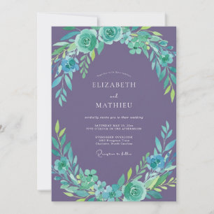 Convites Coroa de Casamento em Tons Suaves de Mauve e Teal