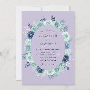 Convites Coroa de Casamento Floral Lavanda Azul