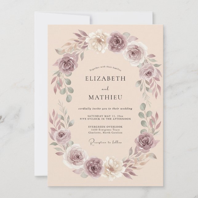 Convites Coroa de Casamento Floral Malva (Frente)