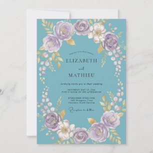 Convites Coroa de Casamento Floral Turquesa