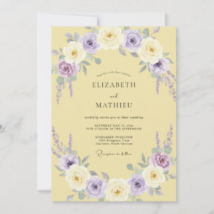 Convites Coroa de Casamento Lilás Amarelo Manteiga