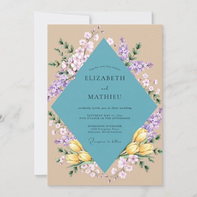 Convites Coroa de Casamento Lilás Aqua Soft (Frente)