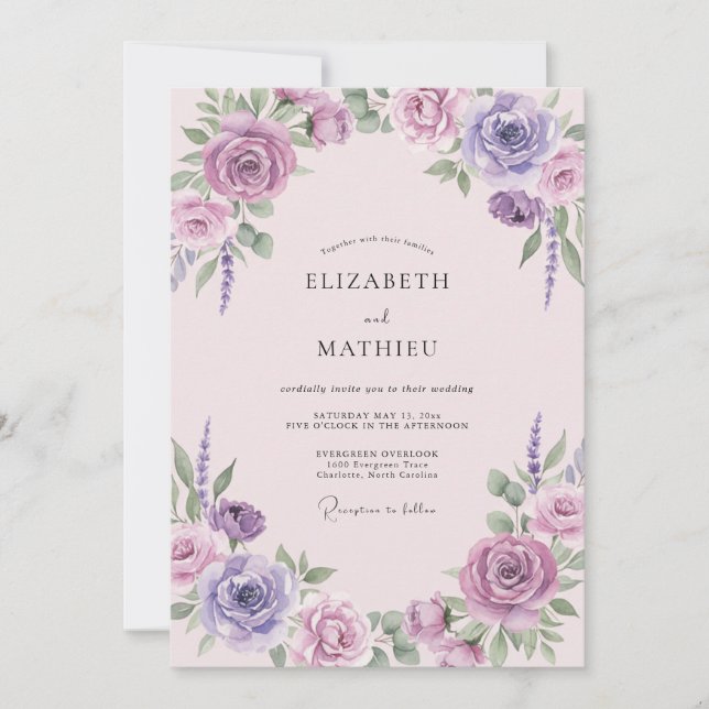 Convites Coroa de Casamento Lilás Lavanda (Frente)