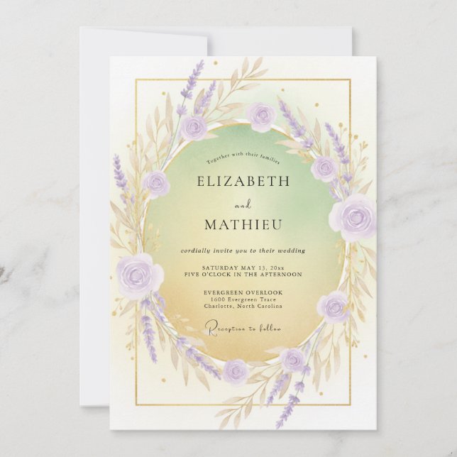Convites Coroa de Casamento Lilás Violeta (Frente)