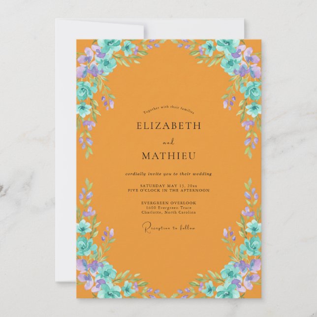 Convites Coroa de Casamento Marigold Aqua (Frente)