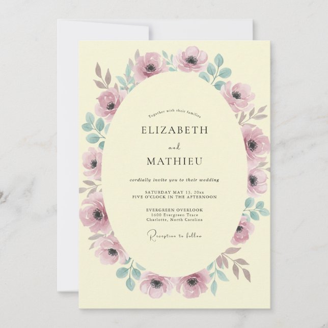Convites Coroa de Casamento Mauve Seafoam (Frente)