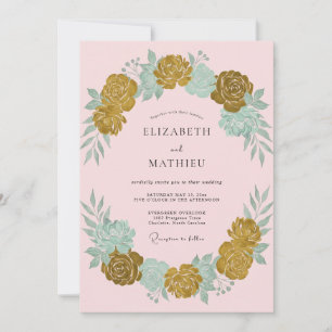 Convites Coroa de casamento Ochre Seafoam Wedding