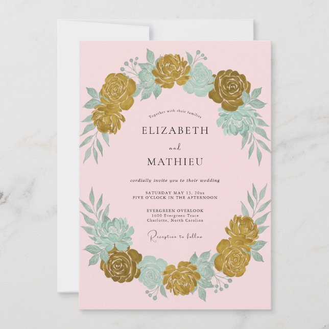 Convites Coroa de casamento Ochre Seafoam Wedding (Frente)